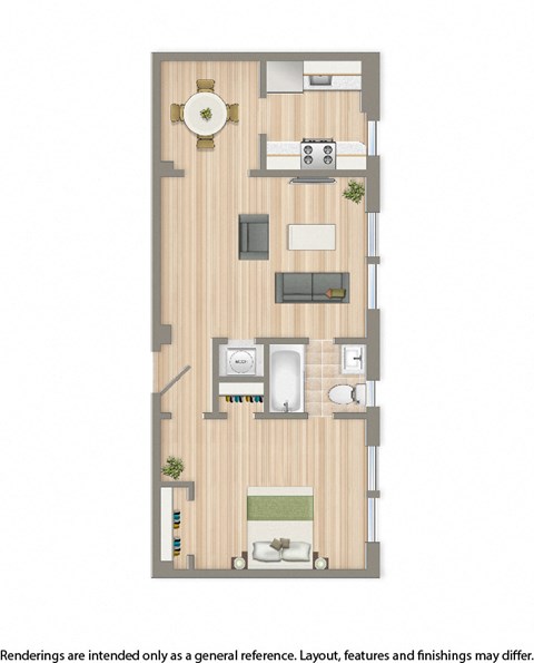 Floor plan for 1 bed, 1 bath, 525 sqft